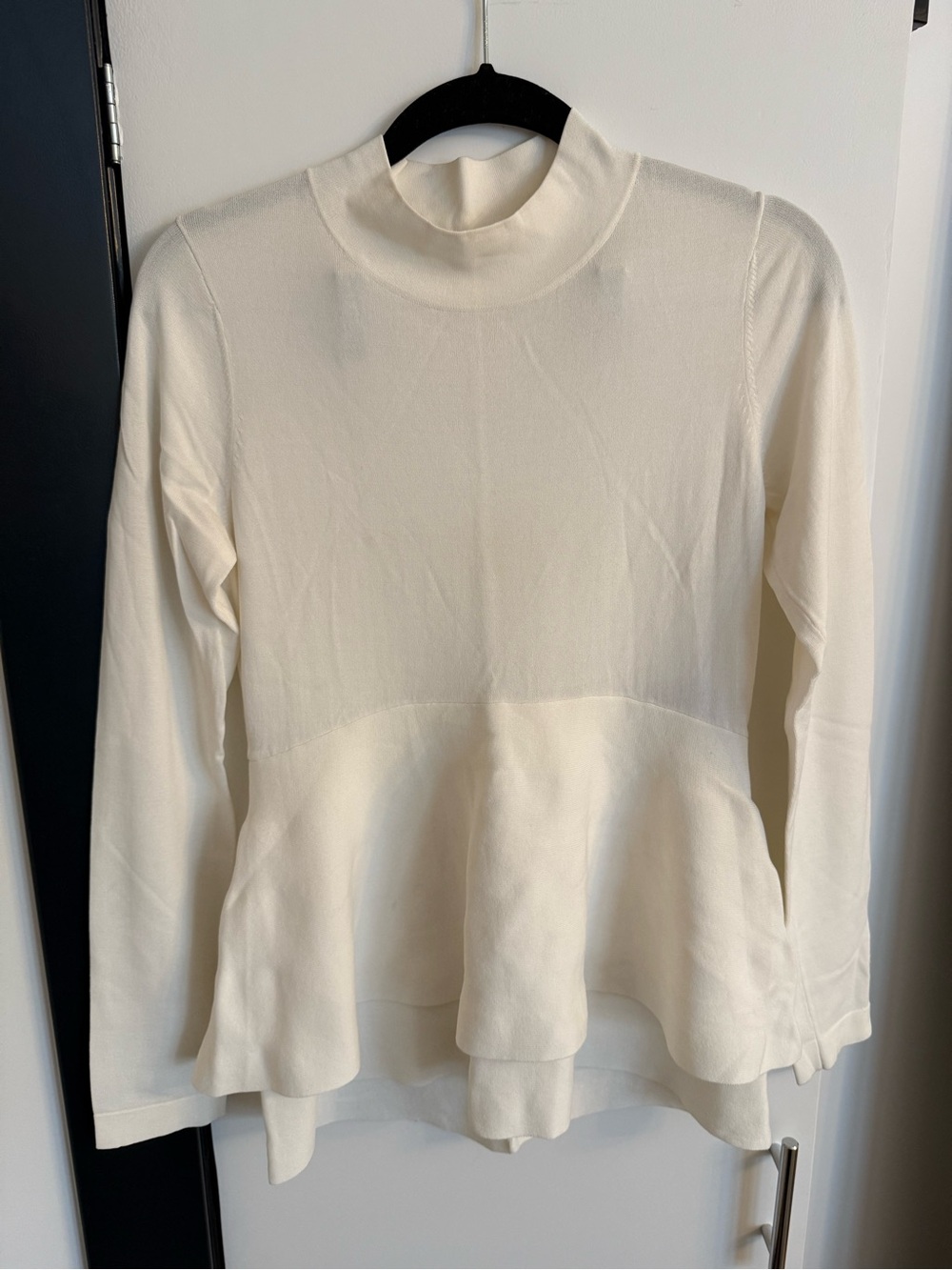 COS White Long-Sleeve Peplum Mock Neck Sweater